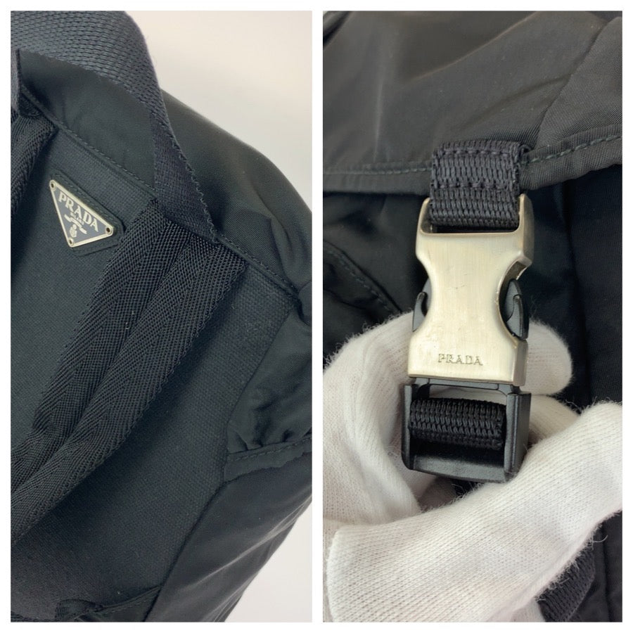 26338
PRADA プラダ テスート 三角ロゴプレート ブラック 黒 シルバー金具 ナイロン リュックサック バックパック レディース ABP40