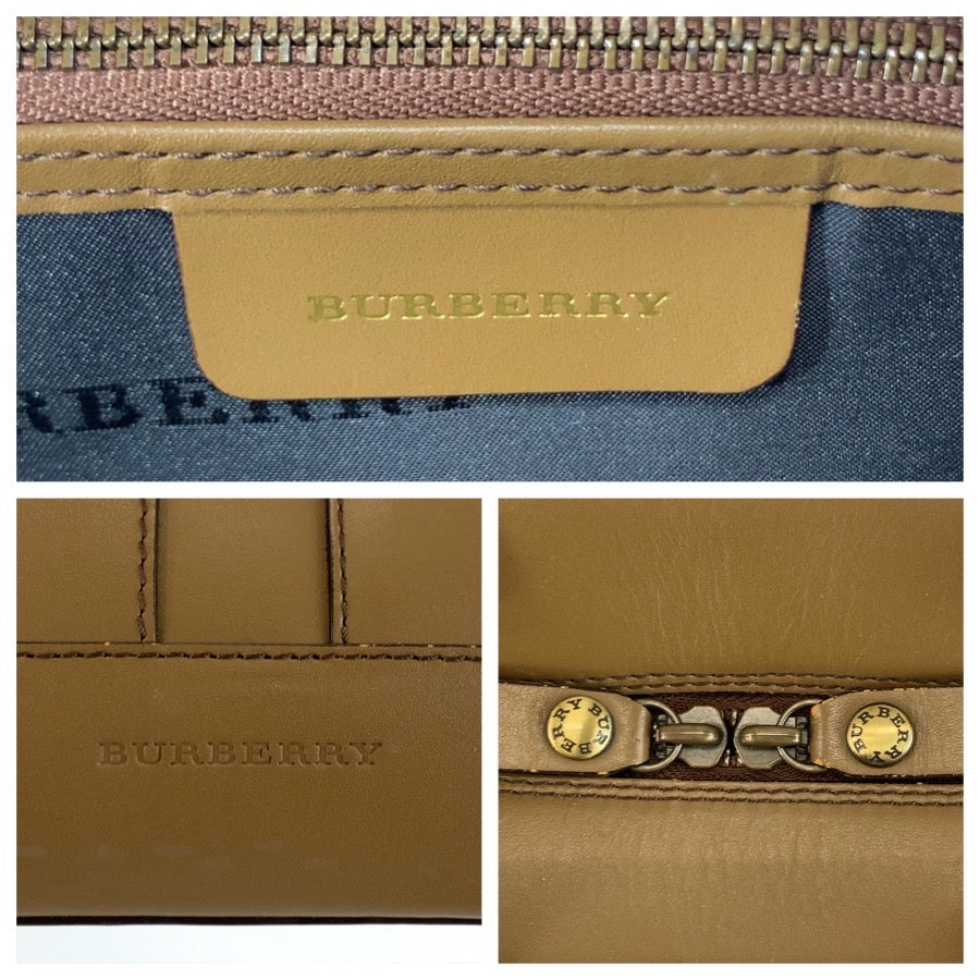 26340
BURBERRY バーバリー 中チェック柄 ブラウン ゴールド金具 レザー ハンドバッグ レディース ABP28