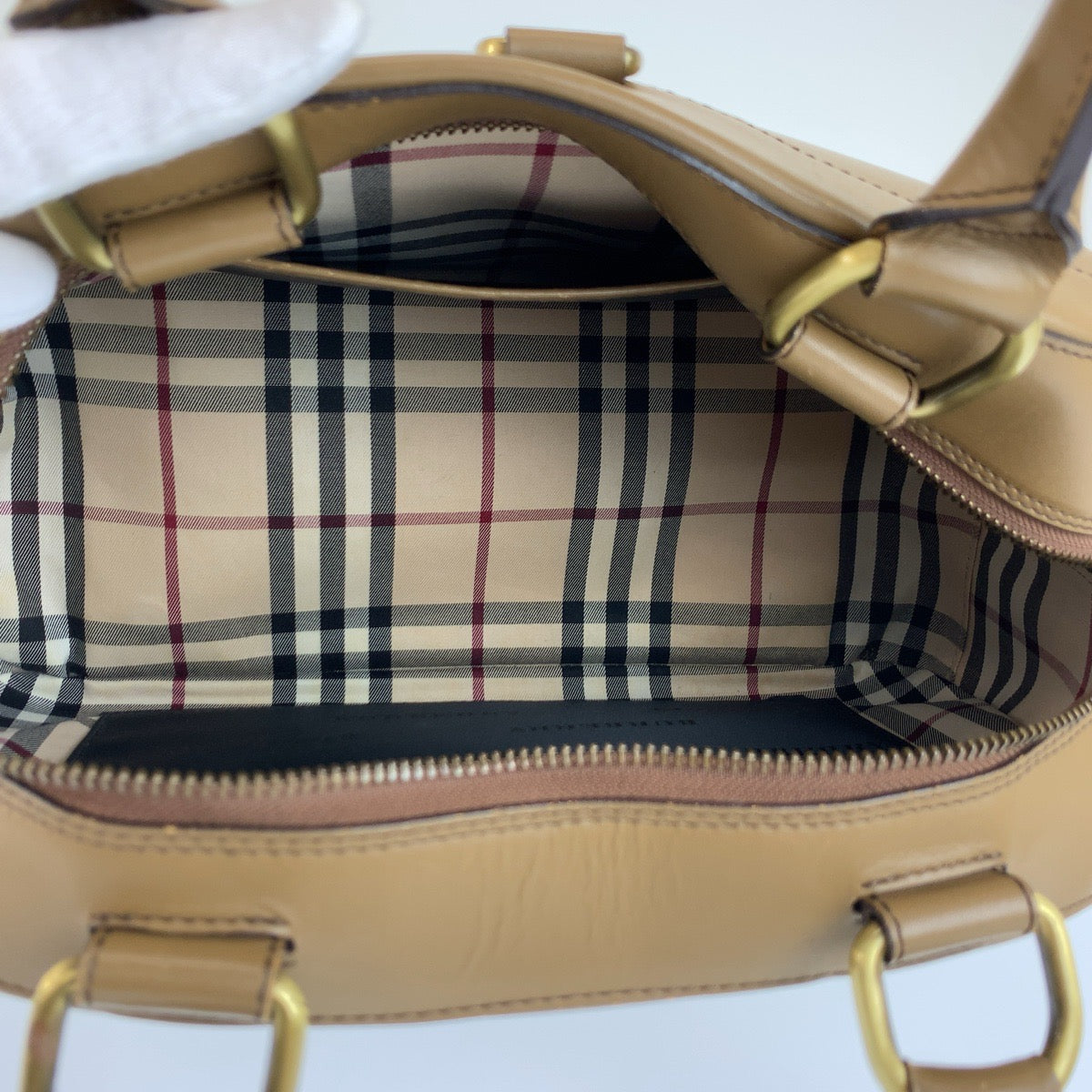 26340
BURBERRY バーバリー 中チェック柄 ブラウン ゴールド金具 レザー ハンドバッグ レディース ABP28