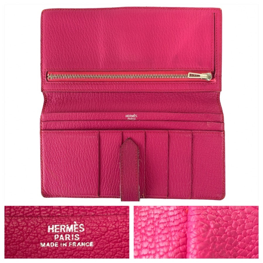 26343
HERMES エルメス ベアン クラシック ローズティリアン ピンク シェーブル 長財布 ロングウォレット □K刻印 レディース AB35