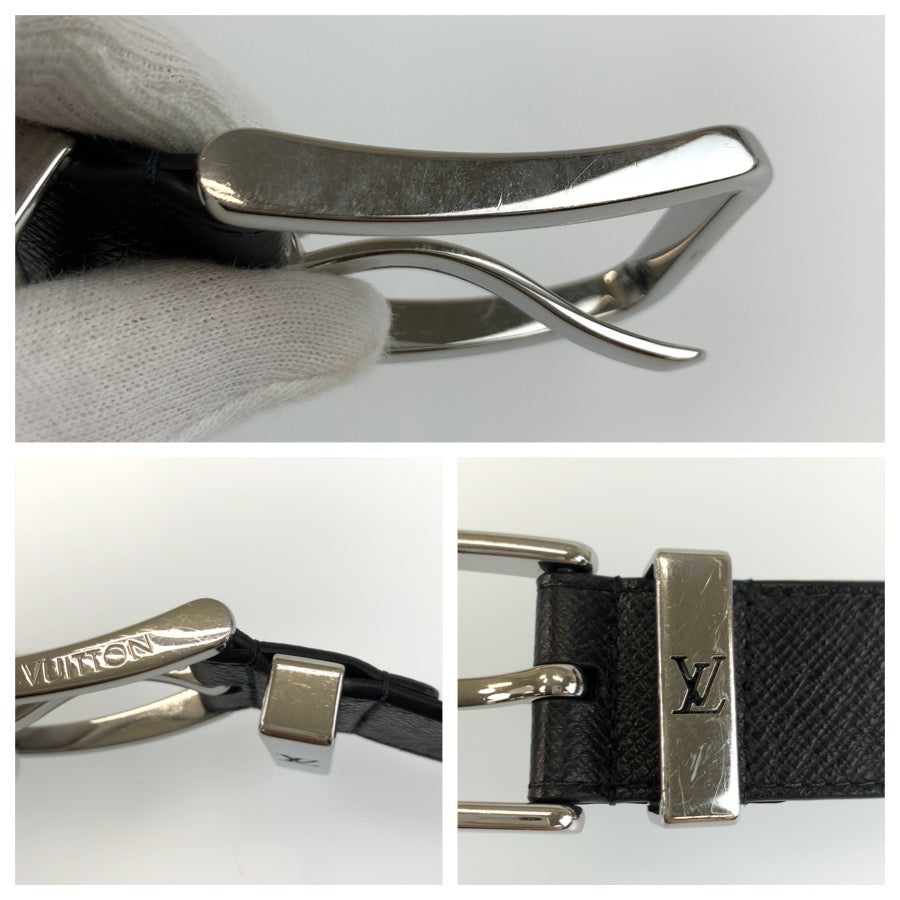 26351
LOUIS VUITTON ルイヴィトン タイガ ベルト ポンヌフ 85cm/34インチ ブラック 黒 シルバー金具 レザー M8201 ベルト メンズ AB16