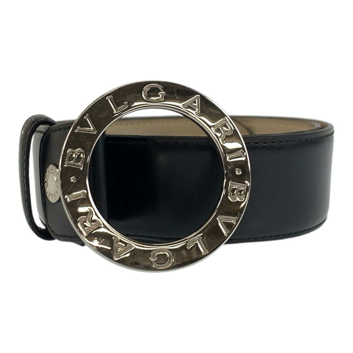 26352
BVLGARI ブルガリ ブルガリブルガリ サークルロゴ 80cm ブラック 黒 シルバー金具 レザー AM L19 26312 ベルト メンズ AB14