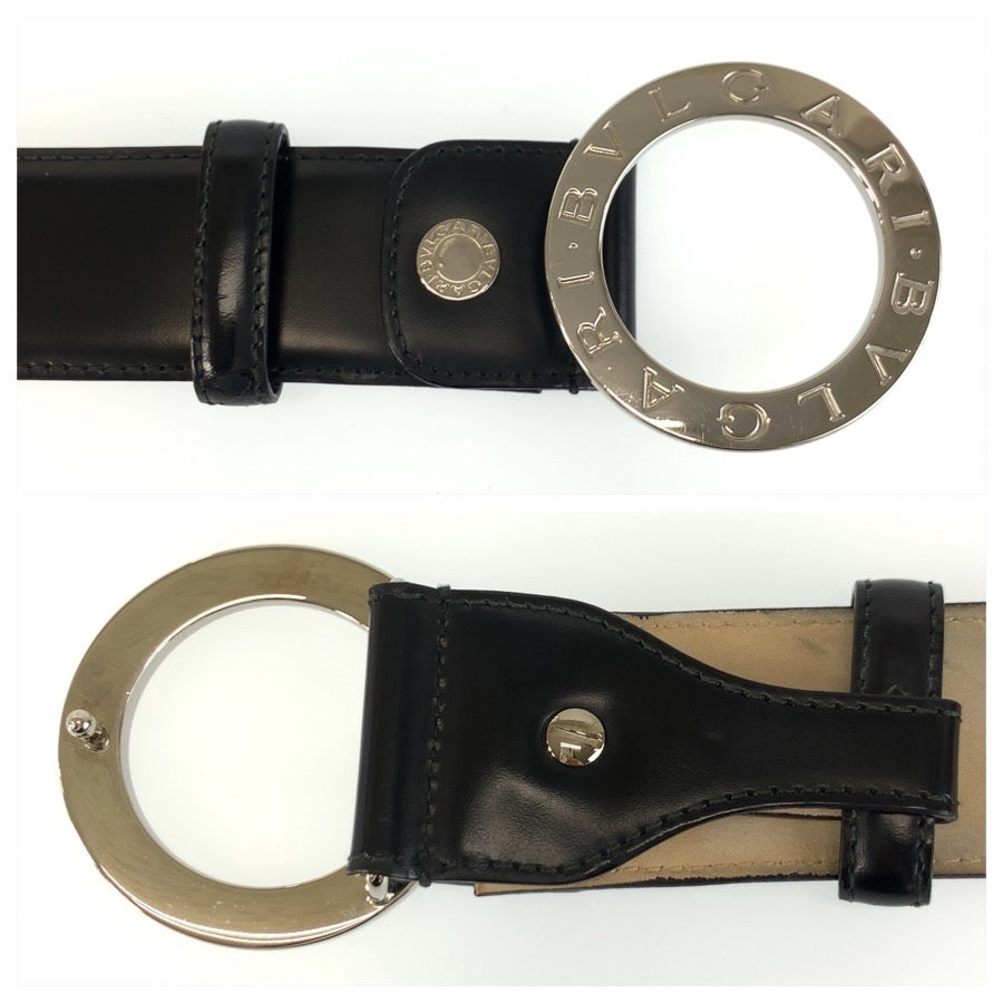 26352
BVLGARI ブルガリ ブルガリブルガリ サークルロゴ 80cm ブラック 黒 シルバー金具 レザー AM L19 26312 ベルト メンズ AB14