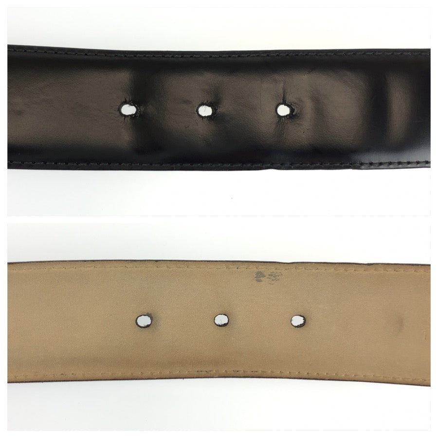26352
BVLGARI ブルガリ ブルガリブルガリ サークルロゴ 80cm ブラック 黒 シルバー金具 レザー AM L19 26312 ベルト メンズ AB14