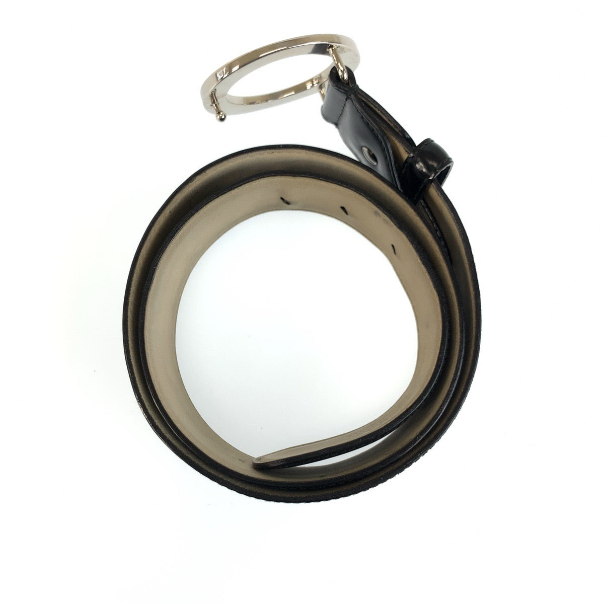 26352
BVLGARI ブルガリ ブルガリブルガリ サークルロゴ 80cm ブラック 黒 シルバー金具 レザー AM L19 26312 ベルト メンズ AB14