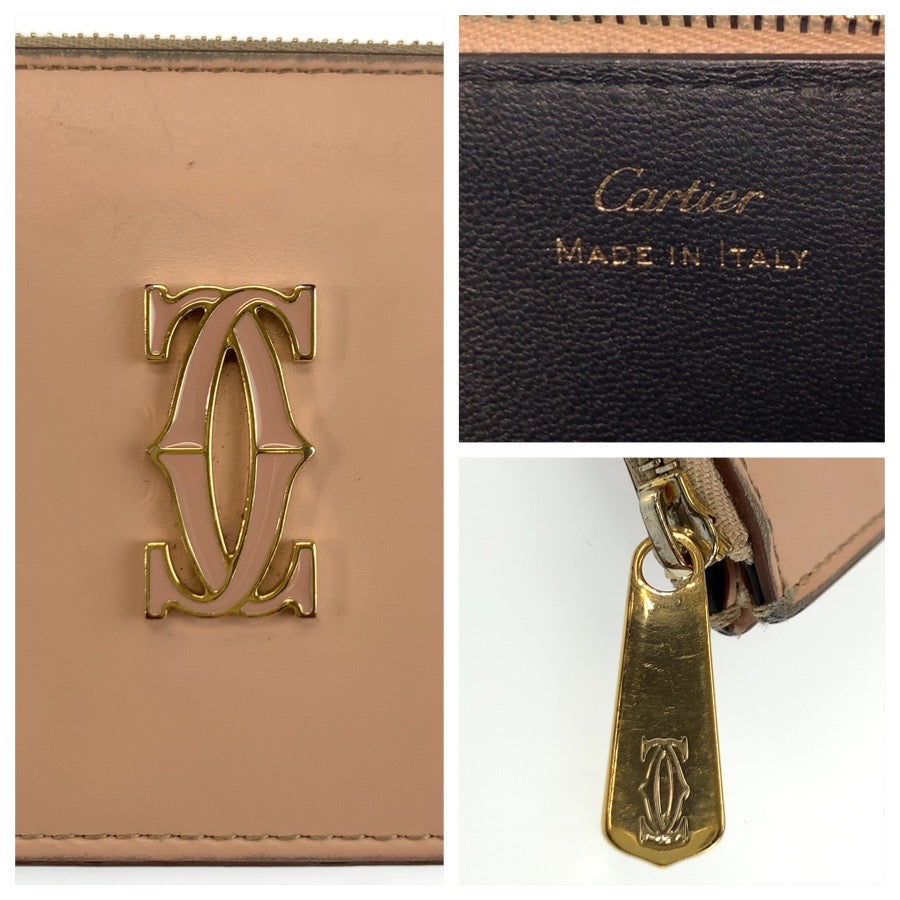 26384
CARTIER カルティエ ドゥーブルC ドゥ カルティエ ピンクベージュ ゴールド金具 レザー コインケース フラグメントケース レディース AB15