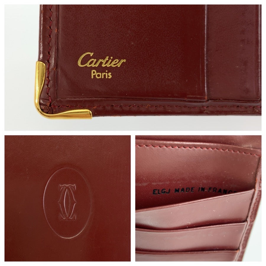 26385
CARTIER カルティエ マストライン ワインレッド ゴールド金具 レザー 折財布 コンパクトウォレット メンズ AB14
