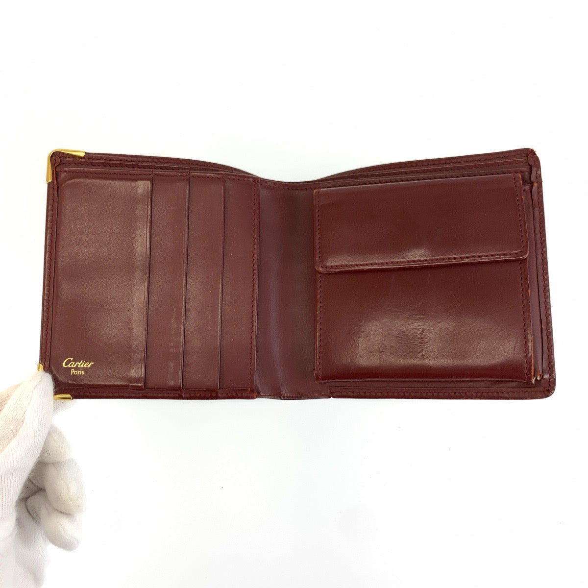 26385
CARTIER カルティエ マストライン ワインレッド ゴールド金具 レザー 折財布 コンパクトウォレット メンズ AB14