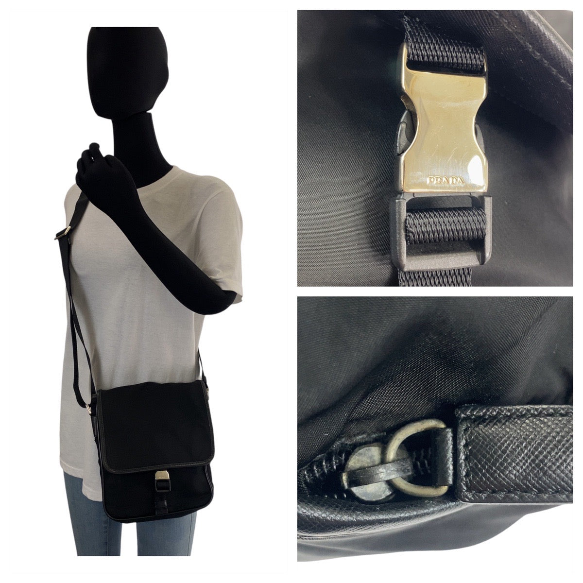 26451
PRADA プラダ テスート 三角ロゴプレート ブラック 黒 シルバー金具 ナイロン ショルダーバッグ メッセンジャーバッグ メンズ AB