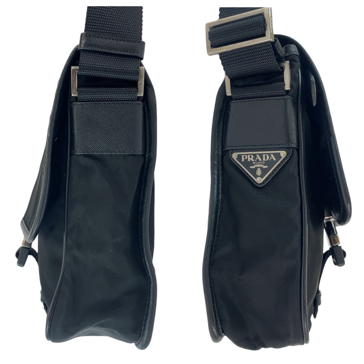 26451
PRADA プラダ テスート 三角ロゴプレート ブラック 黒 シルバー金具 ナイロン ショルダーバッグ メッセンジャーバッグ メンズ AB