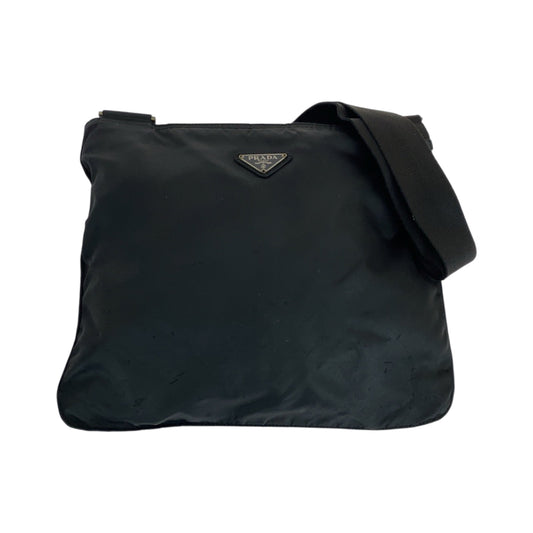 26453
PRADA プラダ テスート 三角ロゴプレート ブラック 黒 シルバー金具 ナイロン ショルダーバッグ ポシェット メンズ AB