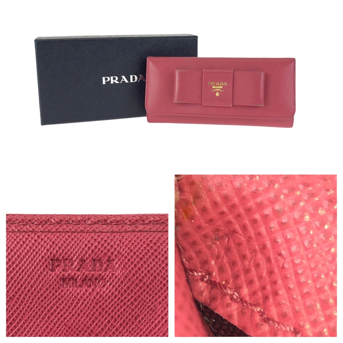 26457
PRADA プラダ サフィアーノ リボン ピンク ゴールド金具 レザー 長財布 ロングウォレット レディース AB18