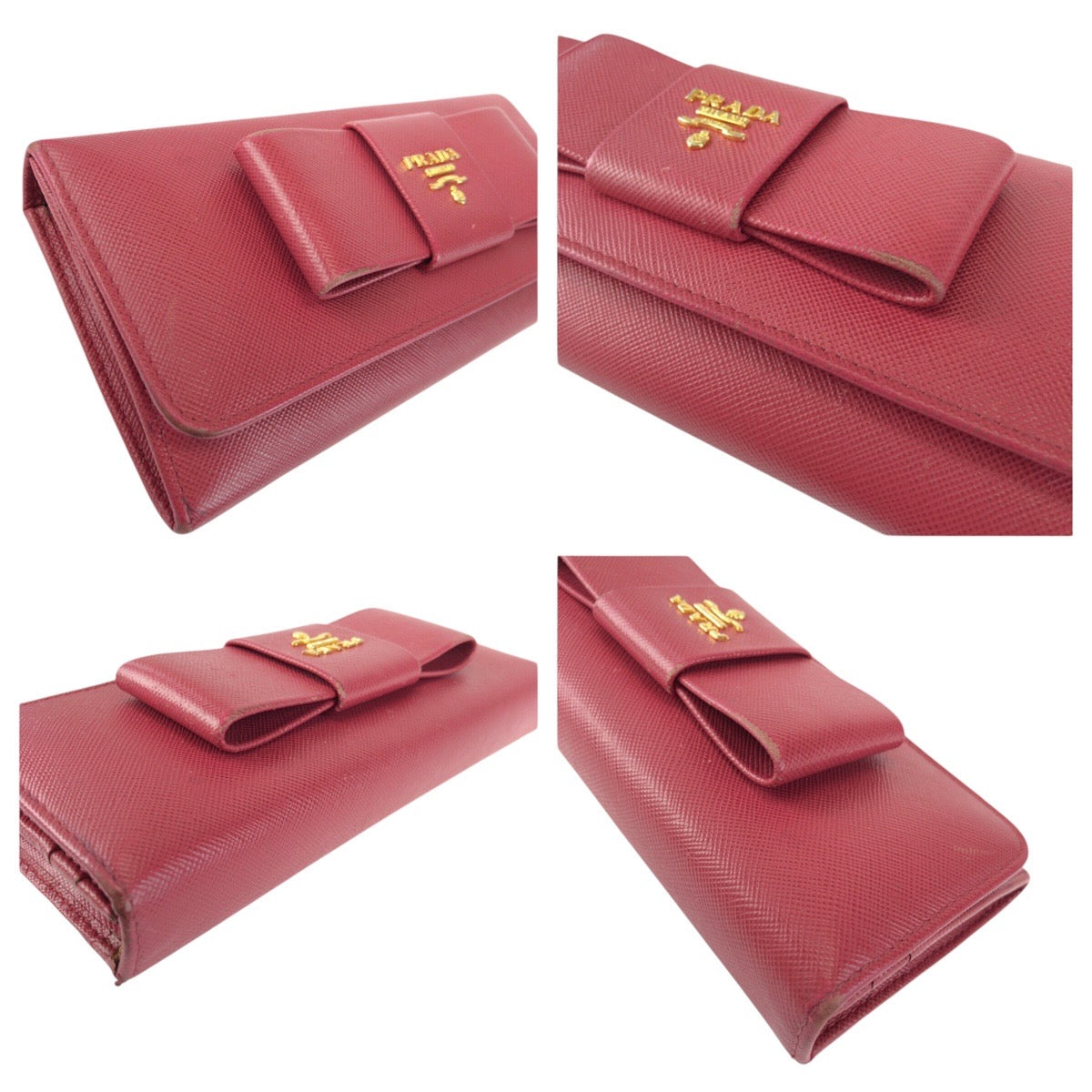 26457
PRADA プラダ サフィアーノ リボン ピンク ゴールド金具 レザー 長財布 ロングウォレット レディース AB18