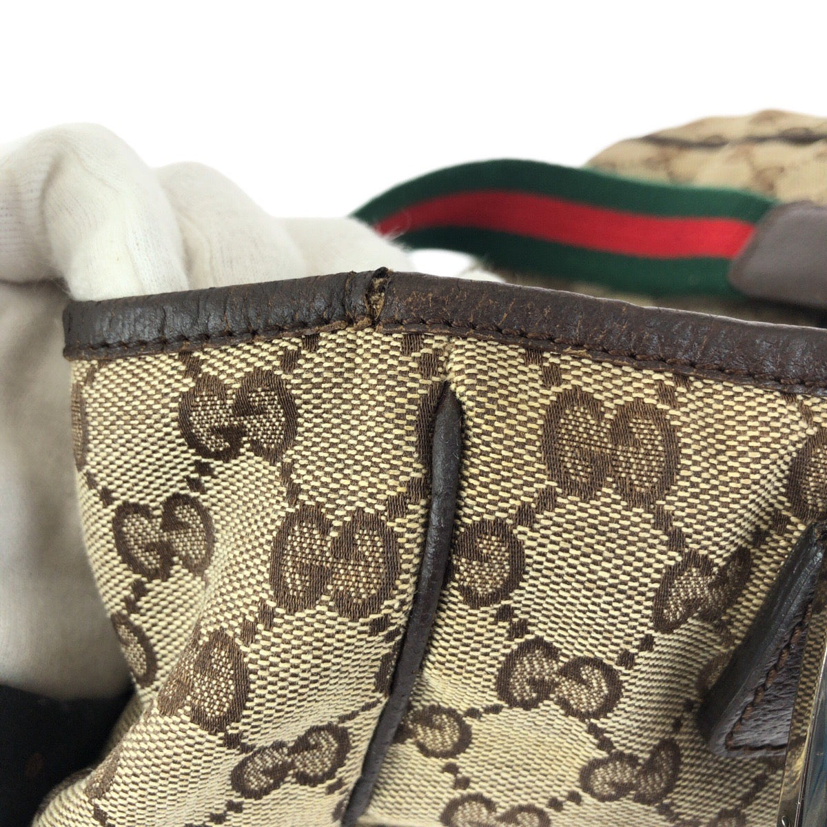 26458
GUCCI グッチ シェリーライン ベージュ ブラウン シルバー金具 GGキャンバス / レザー 145810 トートバッグ ショルダーバッグ レディース AB30