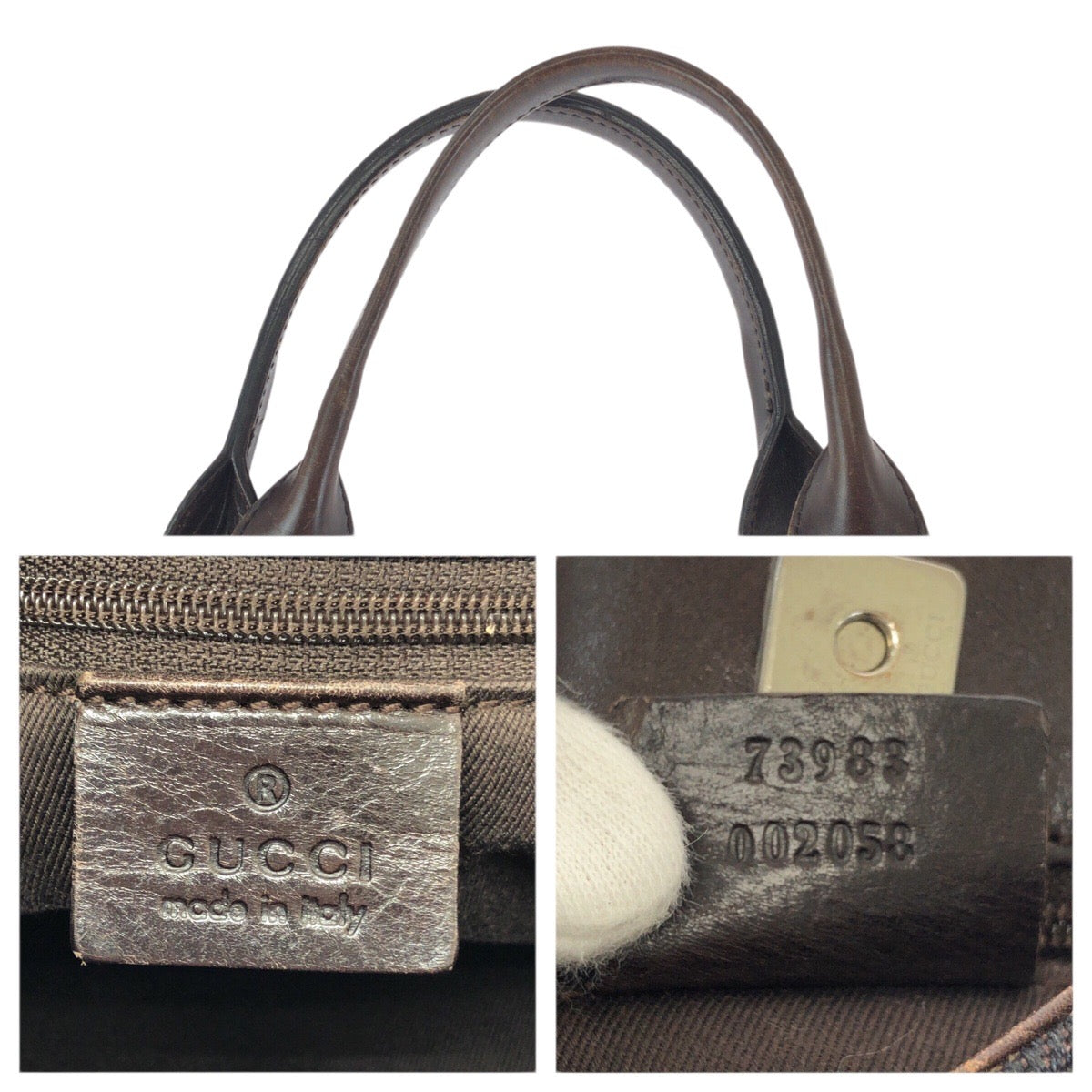 26459
GUCCI グッチ ダークブラウン シルバー金具 GGキャンバス / レザー 73983 トートバッグ ハンドバッグ レディース AB30