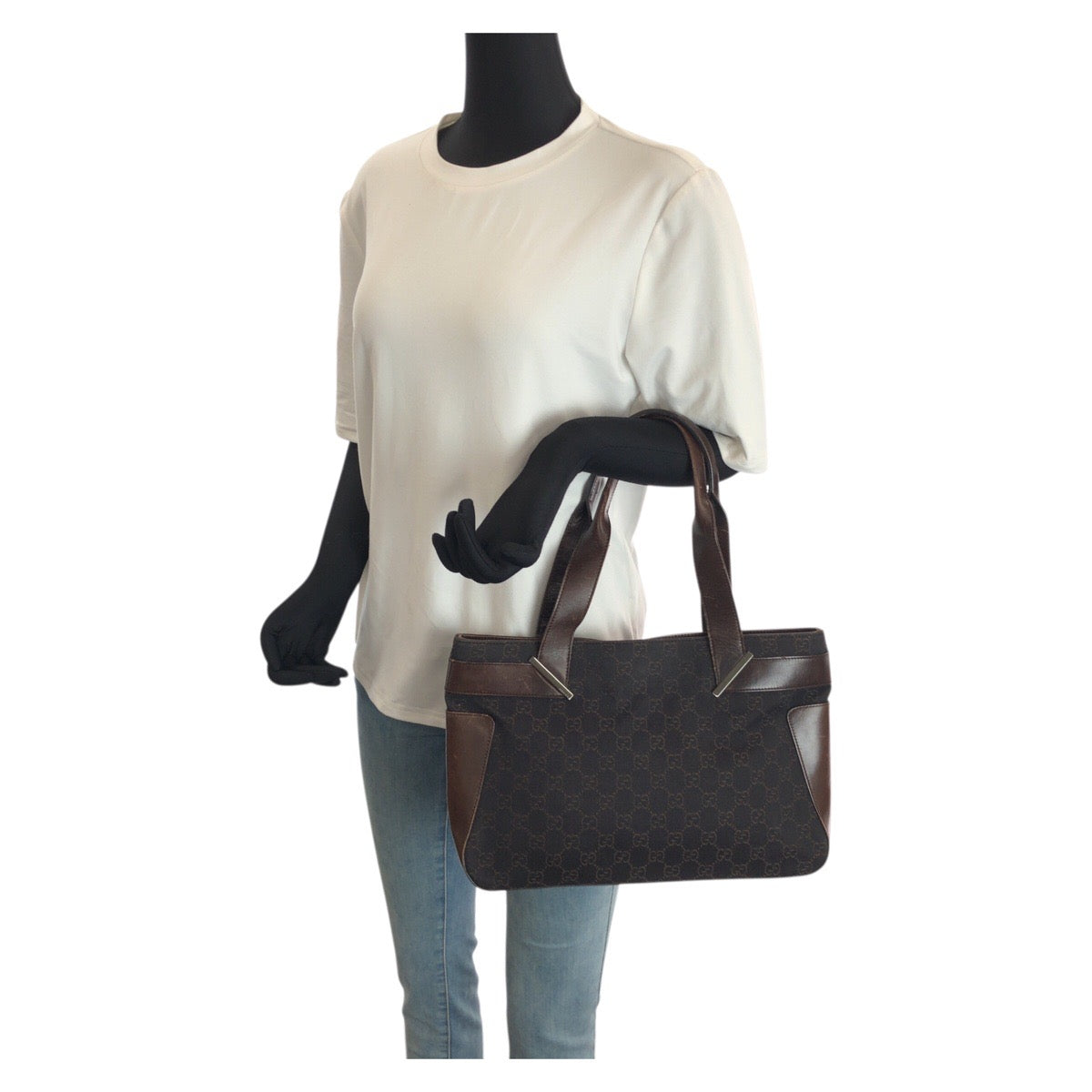 26459
GUCCI グッチ ダークブラウン シルバー金具 GGキャンバス / レザー 73983 トートバッグ ハンドバッグ レディース AB30