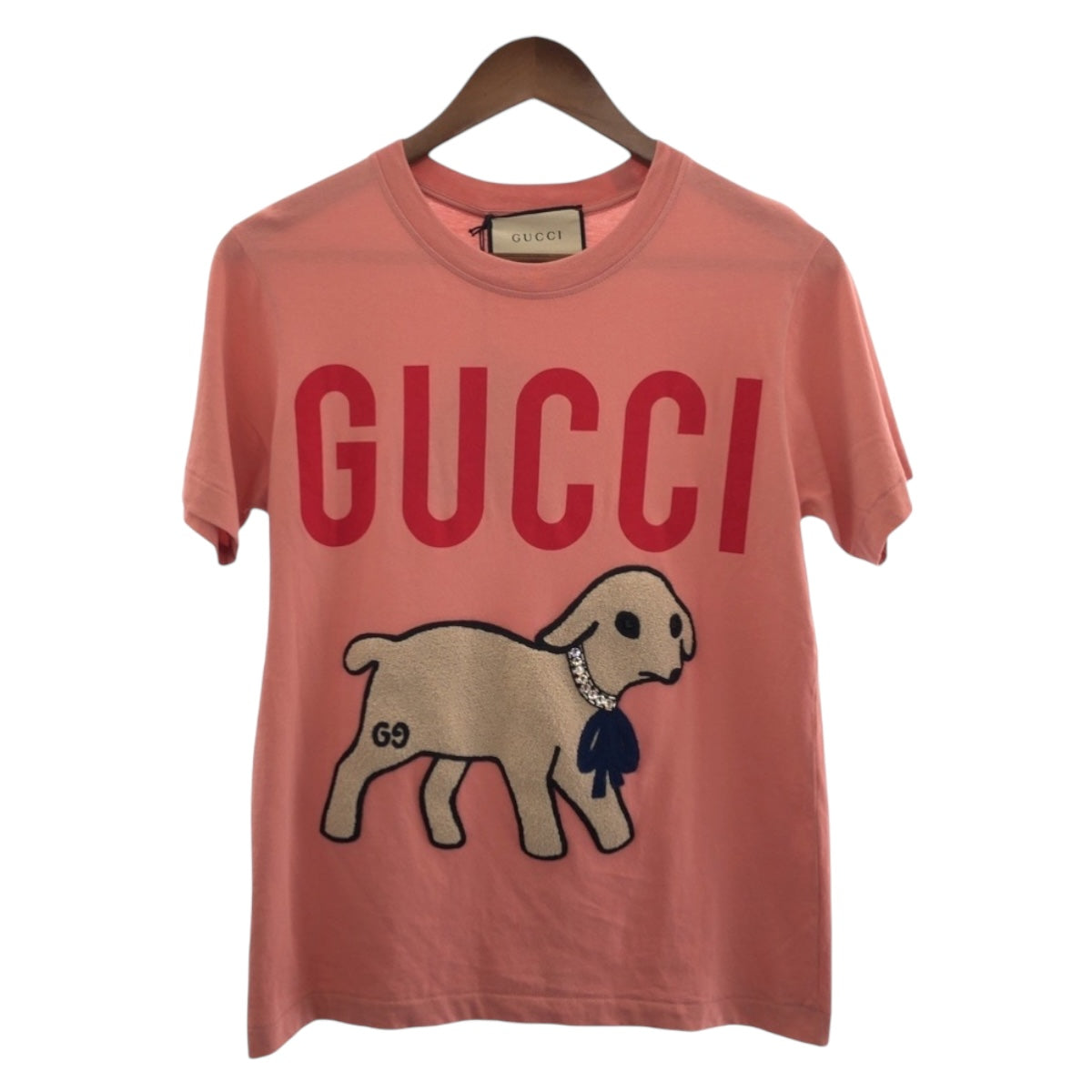 26465
GUCCI グッチ 羊 刺繍 ラインストーン サイズXS ピンク コットン 580762 XJBSX 半袖Ｔシャツ レディース ABP36