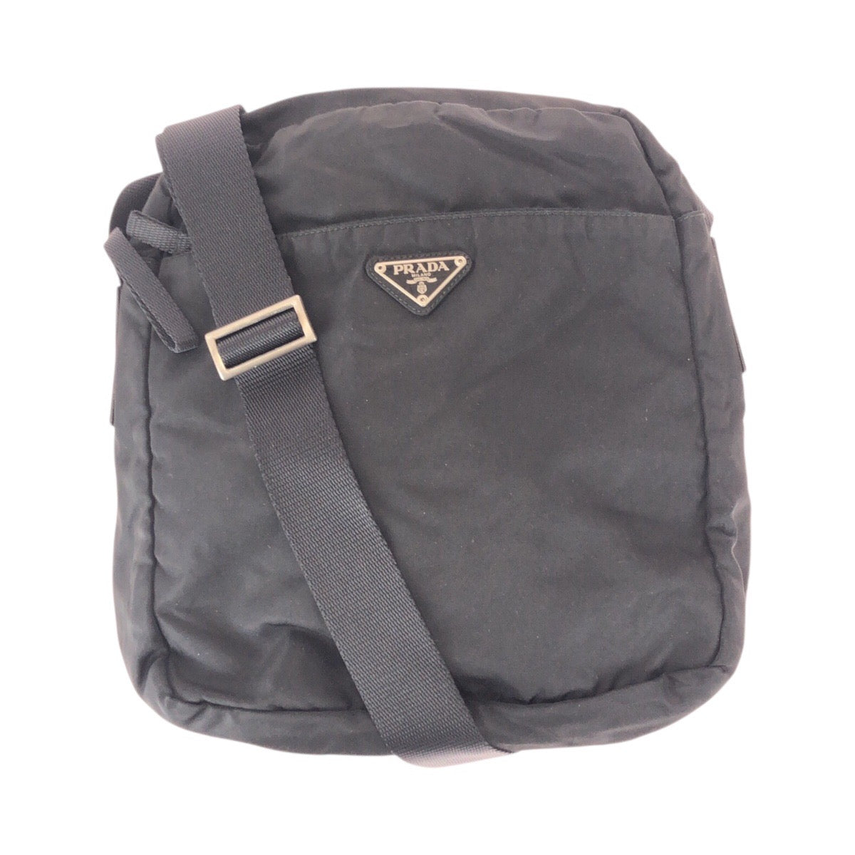 26473
PRADA プラダ テスート 三角ロゴプレート ブラック 黒 シルバー金具 ナイロン ショルダーバッグ ポシェット メンズ ABP35