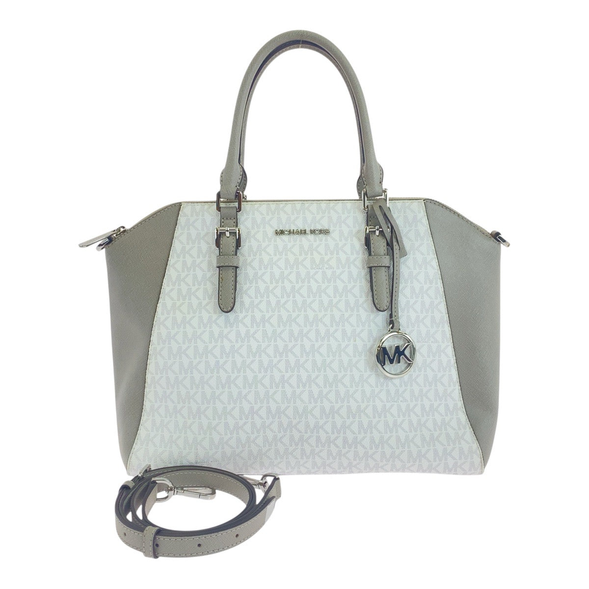 26489
Michael Kors マイケルコース シアラ ホワイト グレー シルバー金具 PVC ハンドバッグ ショルダーバッグ 2way レディース A16