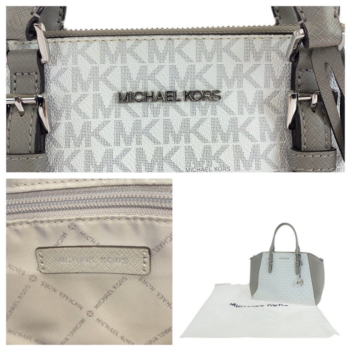 26489
Michael Kors マイケルコース シアラ ホワイト グレー シルバー金具 PVC ハンドバッグ ショルダーバッグ 2way レディース A16