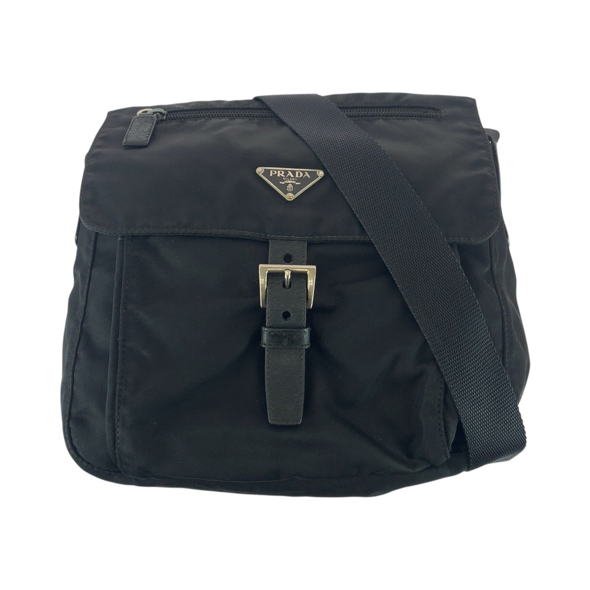 26490
PRADA プラダ テスート 三角ロゴプレート ブラック 黒 シルバー金具 ナイロン ショルダーバッグ ポシェット メンズ AB
