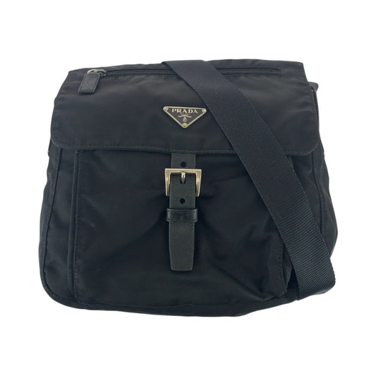 26490
PRADA プラダ テスート 三角ロゴプレート ブラック 黒 シルバー金具 ナイロン ショルダーバッグ ポシェット メンズ AB