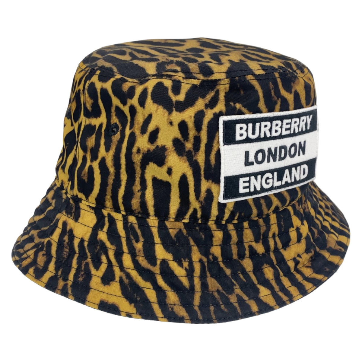 26491
BURBERRY バーバリー レオパード柄 ブラウン ブラック ポリアミド バケットハット 帽子 メンズ SA44