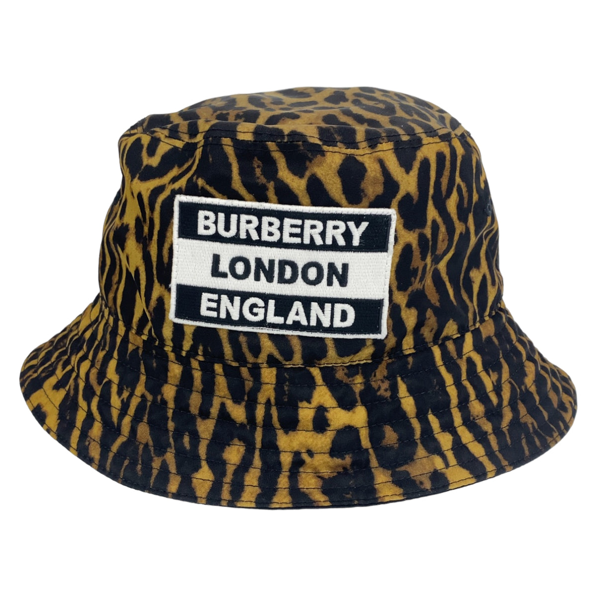 26491
BURBERRY バーバリー レオパード柄 ブラウン ブラック ポリアミド バケットハット 帽子 メンズ SA44