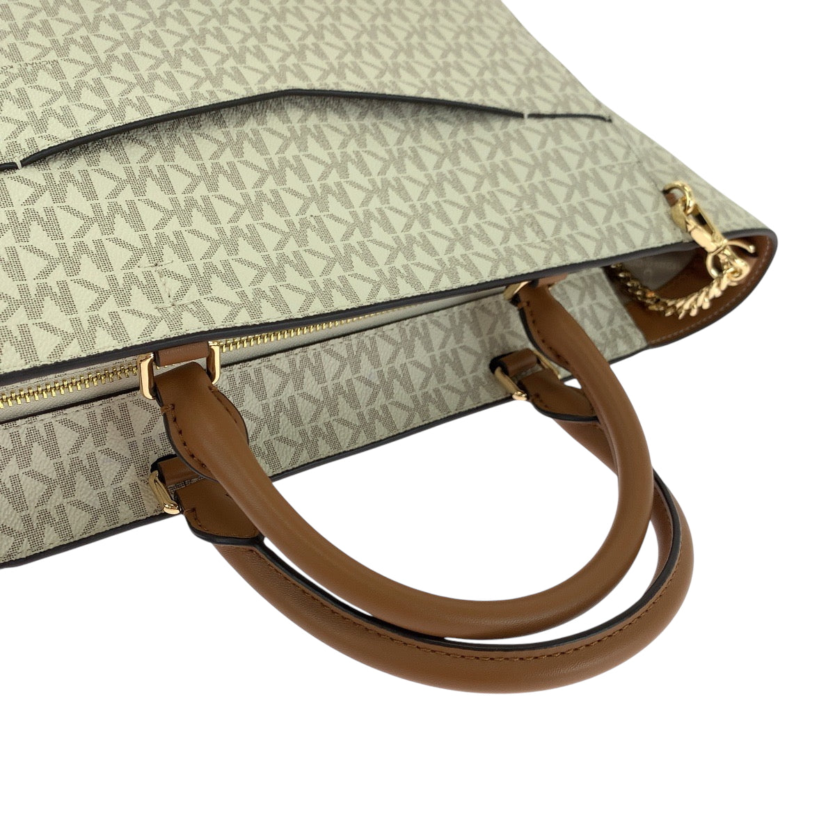 26492
Michael Kors マイケルコース サッチェル ミディアム アイボリー グレー ゴールド金具 PVC ショルダーバッグ ハンドバッグ 2way レディース SA18
