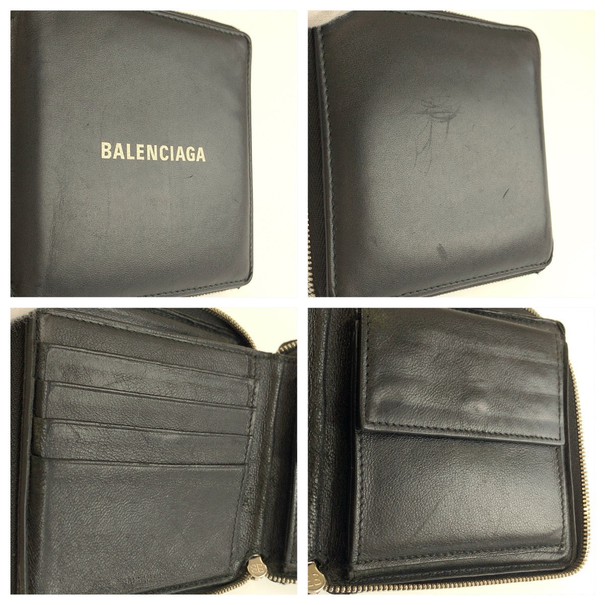 26493
BALENCIAGA バレンシアガ ブラック ホワイト シルバー金具 レザー 折り財布 コンパクトウォレット メンズ ABP