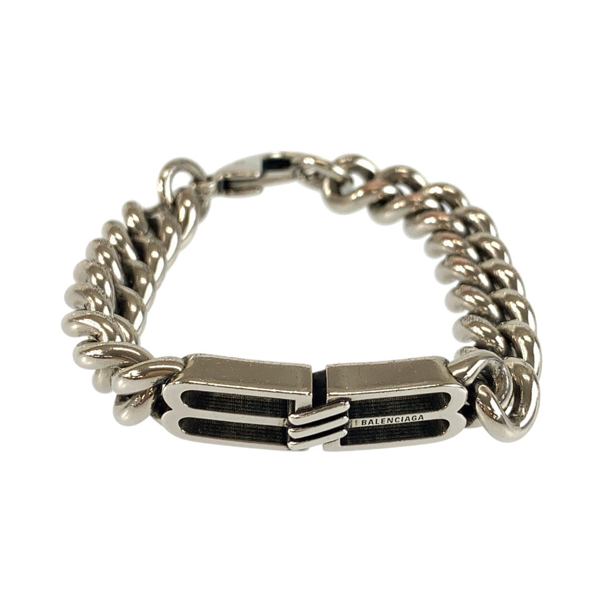 26494
BALENCIAGA バレンシアガ Bb Icon Gourmette サイズM シルバー 真鍮 ブレスレット メンズ A