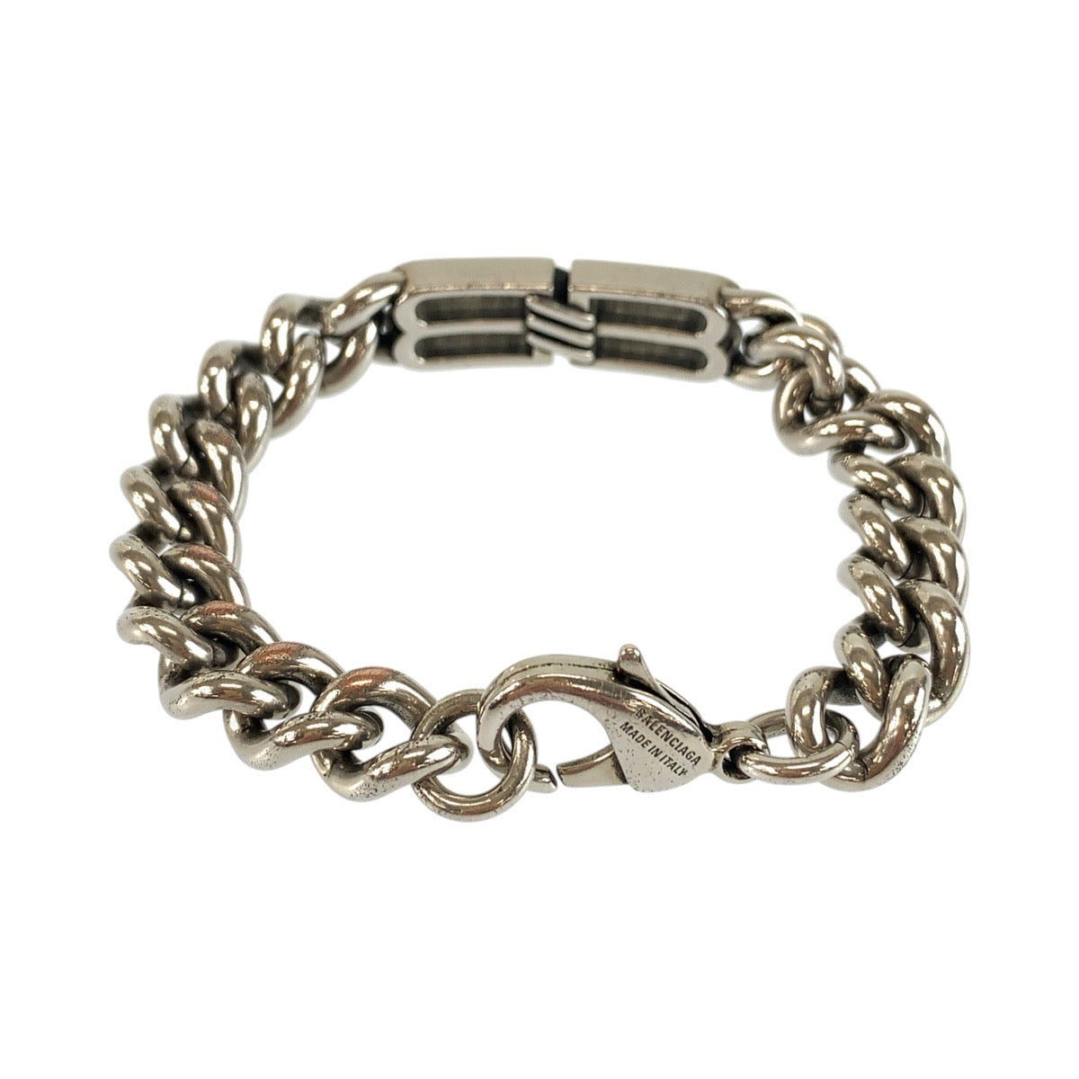 26494
BALENCIAGA バレンシアガ Bb Icon Gourmette サイズM シルバー 真鍮 ブレスレット メンズ A