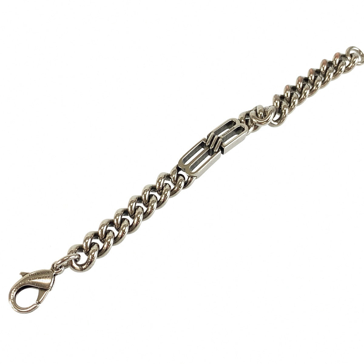 26494
BALENCIAGA バレンシアガ Bb Icon Gourmette サイズM シルバー 真鍮 ブレスレット メンズ A