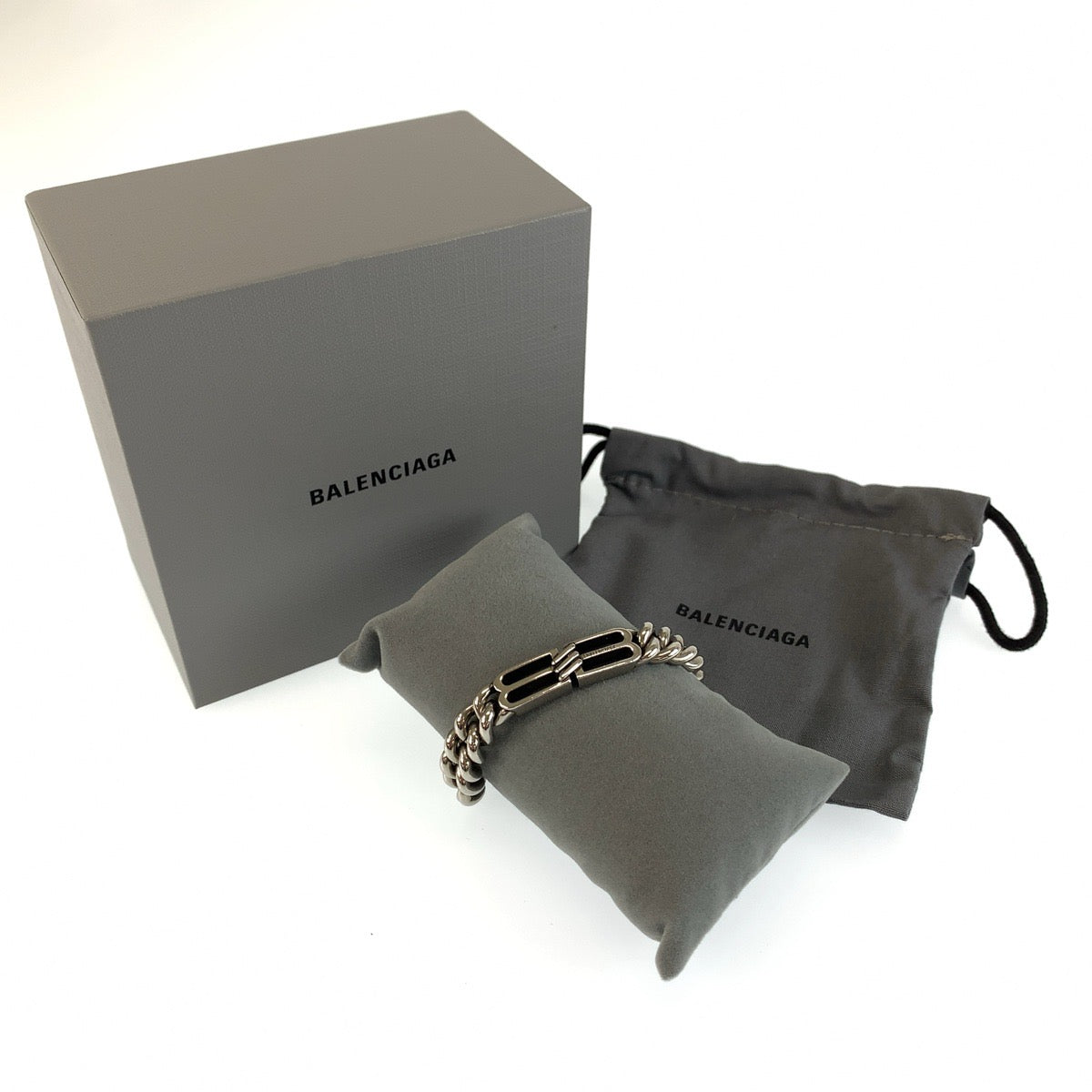 26494
BALENCIAGA バレンシアガ Bb Icon Gourmette サイズM シルバー 真鍮 ブレスレット メンズ A