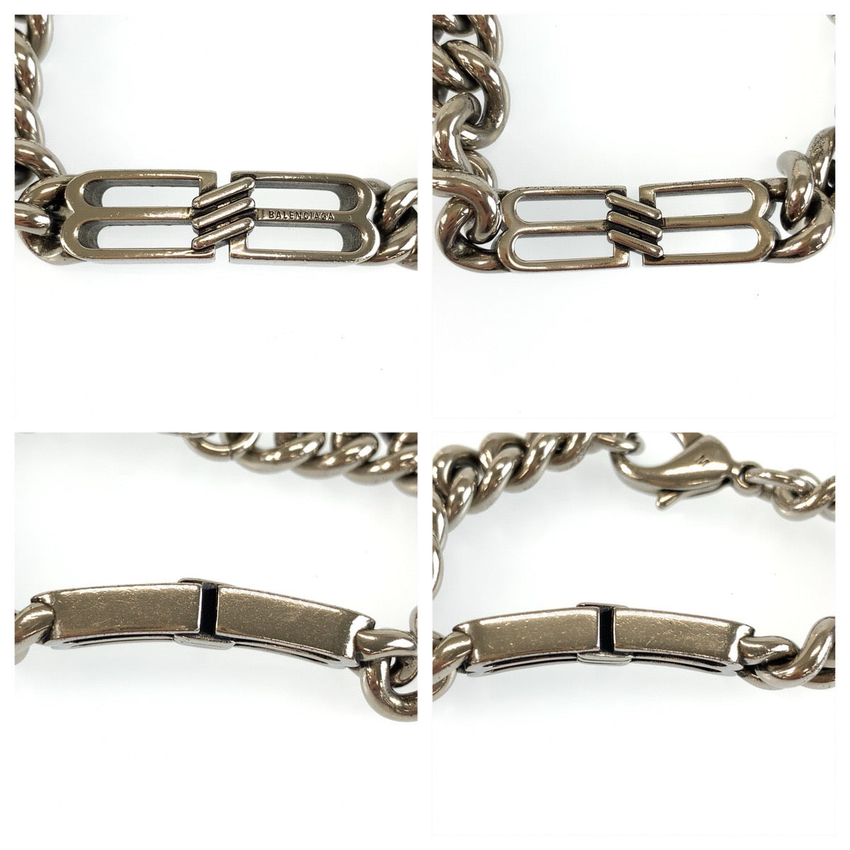 26494
BALENCIAGA バレンシアガ Bb Icon Gourmette サイズM シルバー 真鍮 ブレスレット メンズ A