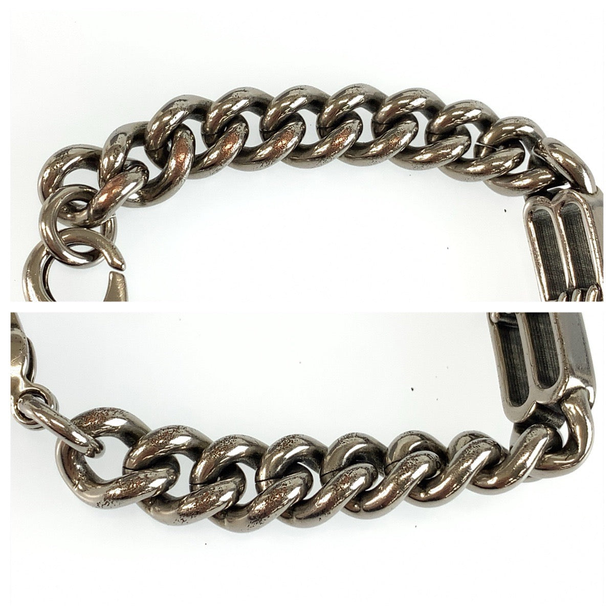 26494
BALENCIAGA バレンシアガ Bb Icon Gourmette サイズM シルバー 真鍮 ブレスレット メンズ A