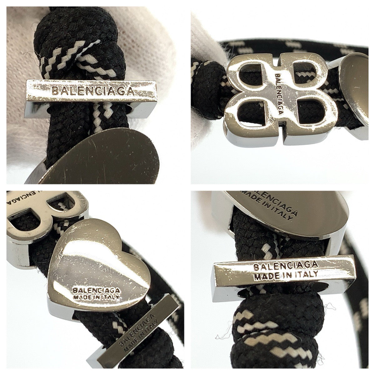 26497
BALENCIAGA バレンシアガ I Love BB ブラック シルバー 真鍮 / ポリエステル バングル ブレスレット レディース A