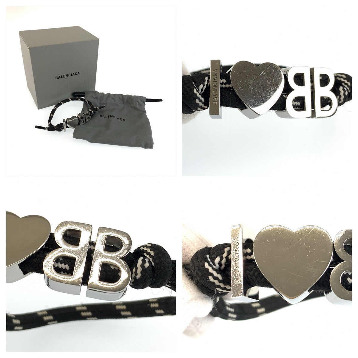 26497
BALENCIAGA バレンシアガ I Love BB ブラック シルバー 真鍮 / ポリエステル バングル ブレスレット レディース A
