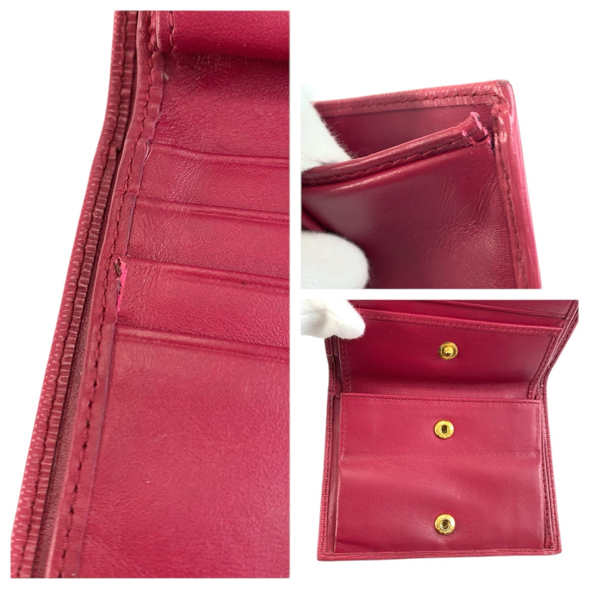 26504
PRADA プラダ サフィアーノ ロゴ ピンク ゴールド金具 レザー 折財布 コンパクトウォレット レディース B21