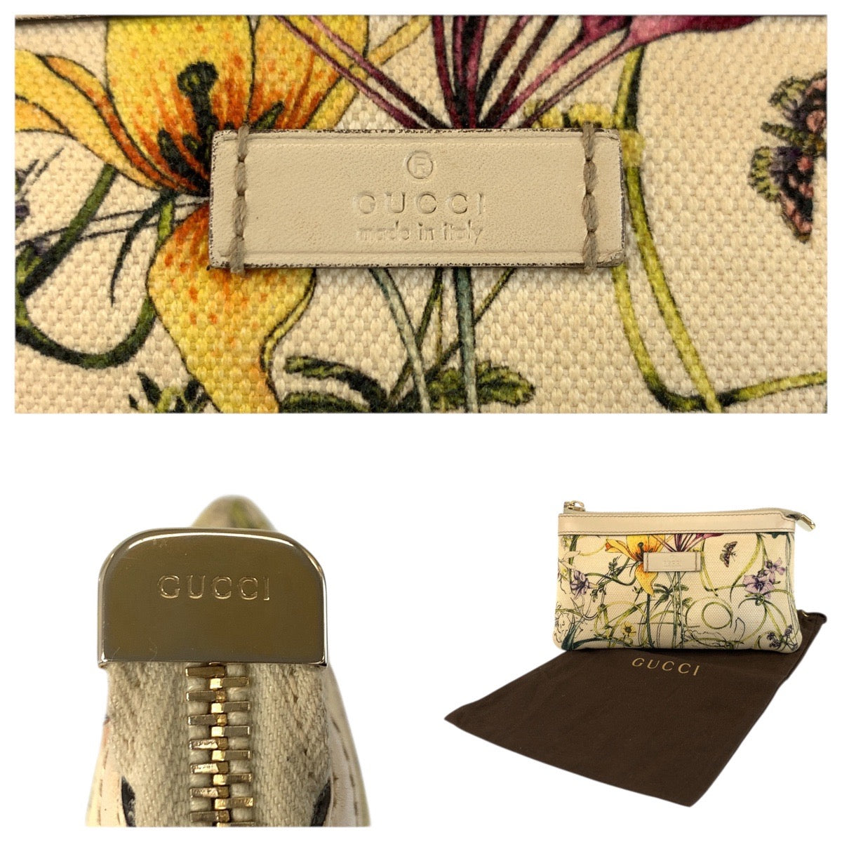 26505
GUCCI グッチ フローラ アイボリー ゴールド金具 キャンバス 282070 小物入れ メイクポーチ 化粧ポーチ レディース ABP28