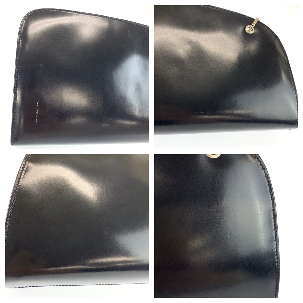 26507
PRADA プラダ ネイビー シルバー金具 パテントレザー チェーンショルダーバッグ レディース AB35