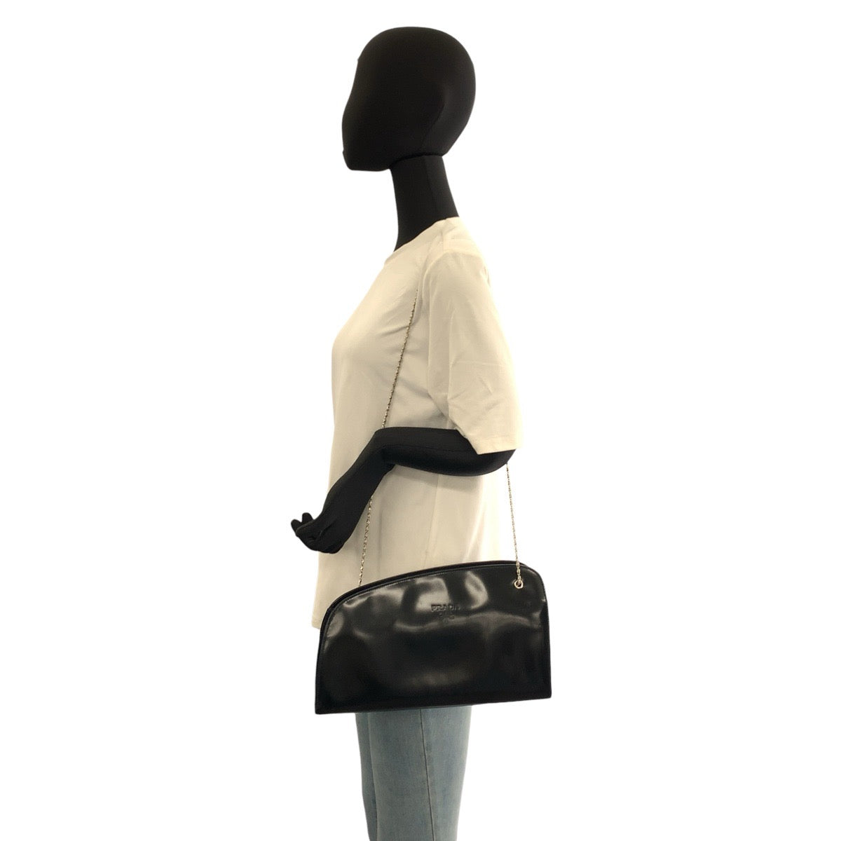 26507
PRADA プラダ ネイビー シルバー金具 パテントレザー チェーンショルダーバッグ レディース AB35