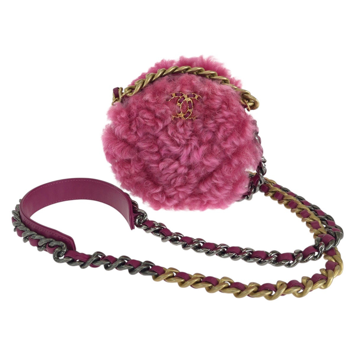 26515
CHANEL シャネル シャネル19 ラウンド クラッチ ウィズ チェーン ココマーク ピンク シープスキン / ラムスキン チェーンショルダーバッグ レディース ABP