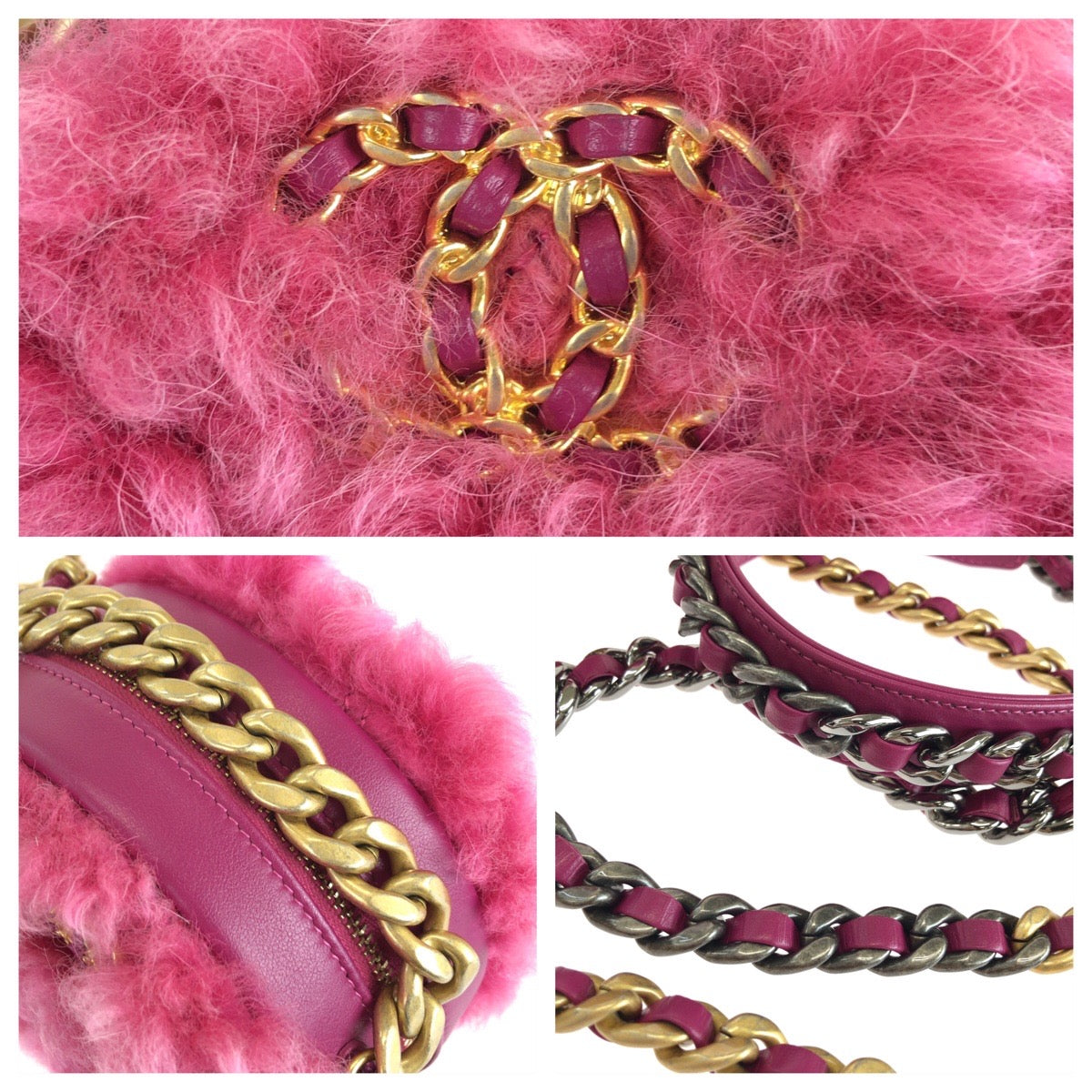 26515
CHANEL シャネル シャネル19 ラウンド クラッチ ウィズ チェーン ココマーク ピンク シープスキン / ラムスキン チェーンショルダーバッグ レディース ABP