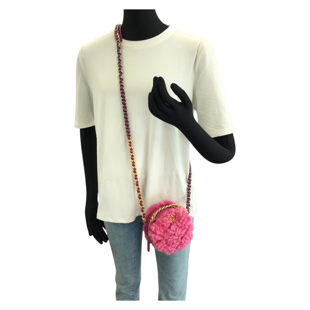 26515
CHANEL シャネル シャネル19 ラウンド クラッチ ウィズ チェーン ココマーク ピンク シープスキン / ラムスキン チェーンショルダーバッグ レディース ABP