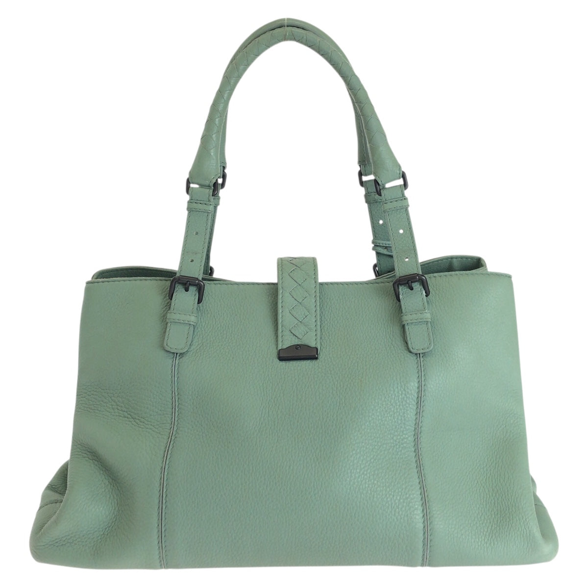 26522
BOTTEGAVENETA ボッテガヴェネタ イントレチャート ローマ バッグ グリーン ガンメタ金具 レザー トートバッグ ハンドバッグ レディース AB74