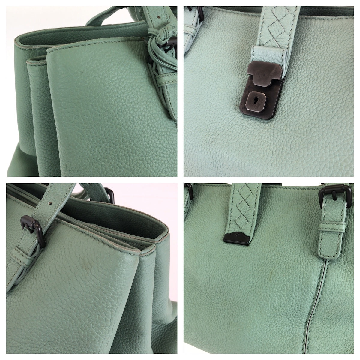 26522
BOTTEGAVENETA ボッテガヴェネタ イントレチャート ローマ バッグ グリーン ガンメタ金具 レザー トートバッグ ハンドバッグ レディース AB74