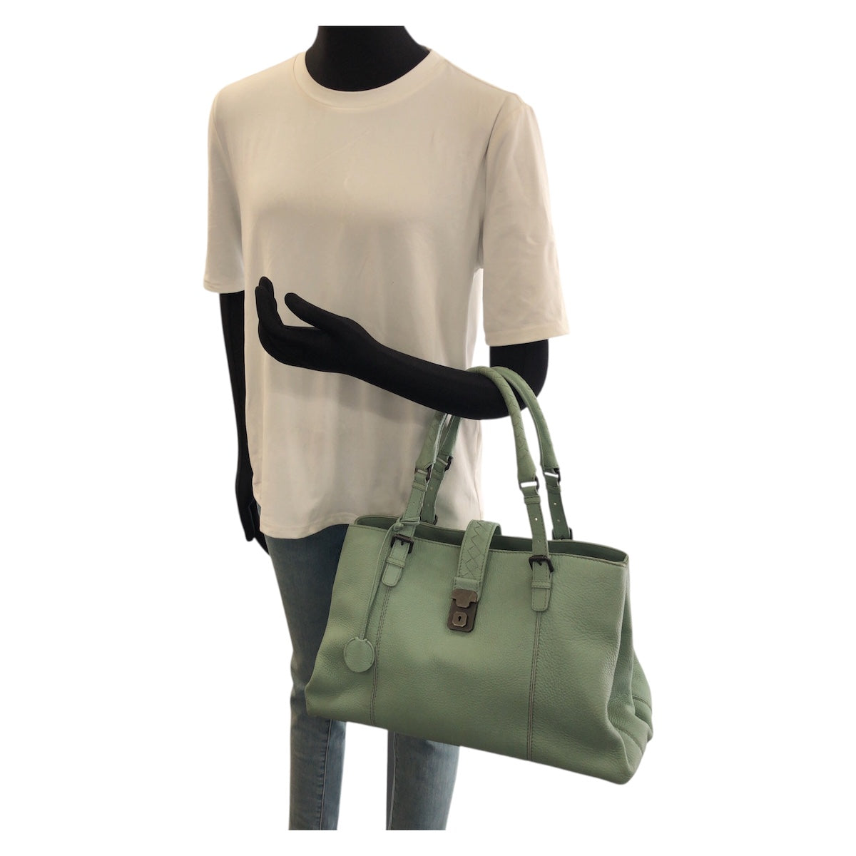 26522
BOTTEGAVENETA ボッテガヴェネタ イントレチャート ローマ バッグ グリーン ガンメタ金具 レザー トートバッグ ハンドバッグ レディース AB74