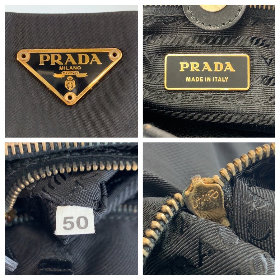 26534
PRADA プラダ テスート 三角ロゴプレート ブラック 黒 ゴールド金具 ナイロン トートバッグ ショルダーバッグ レディース AB35