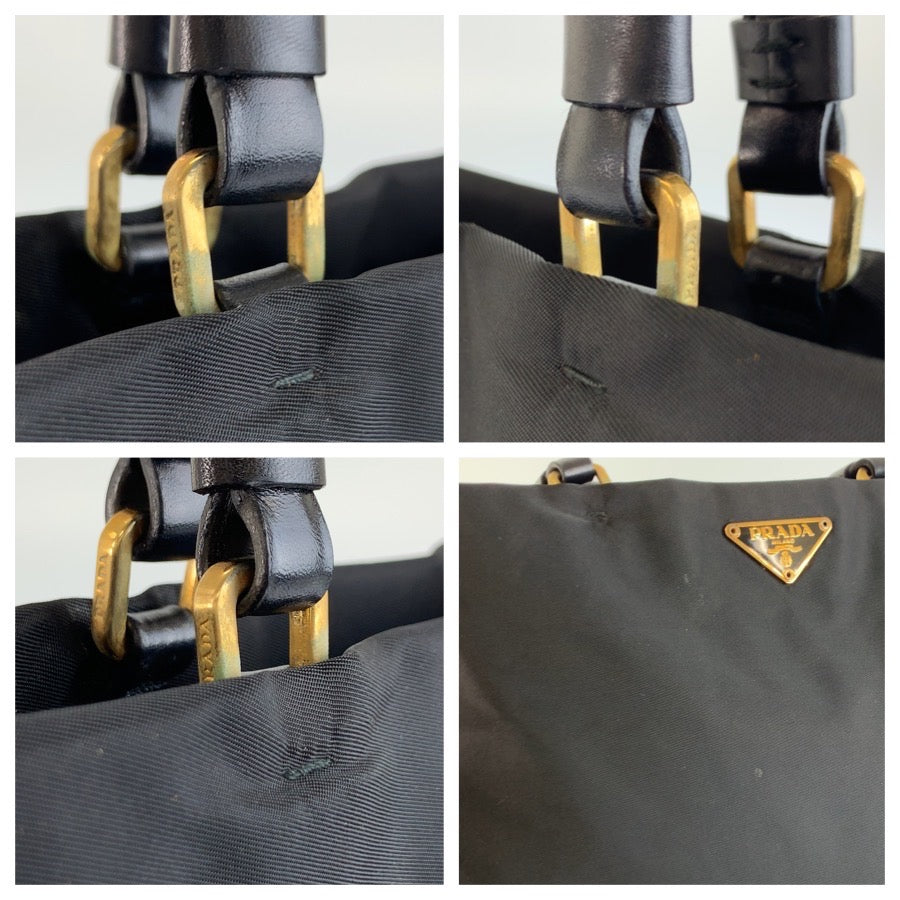 26534
PRADA プラダ テスート 三角ロゴプレート ブラック 黒 ゴールド金具 ナイロン トートバッグ ショルダーバッグ レディース AB35